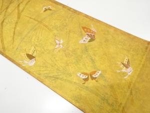 青銅箔　蝶に芒模様織り出し　袋帯